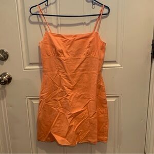 Sunday Best Vibrant Neon Orange Linen Blend Lined Spaghetti Strap Mini Dress M